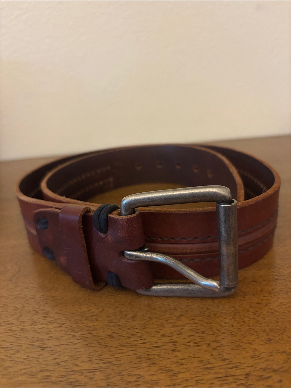 Lucky Brand Rustic Brown 2”detailed Leather Belt with Distressed Metal Buckle 36